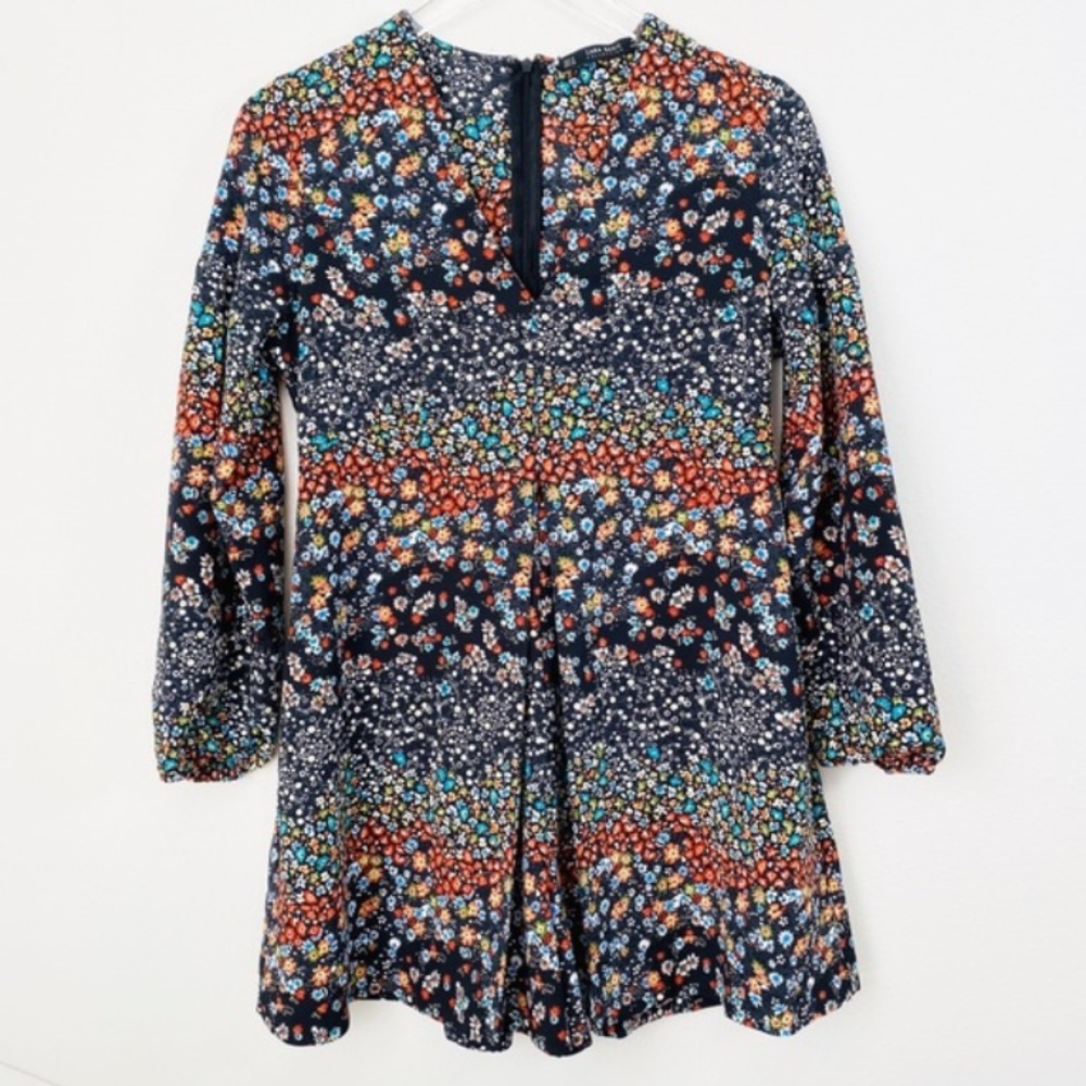 Zara Black Floral V Neck Pleated Romper